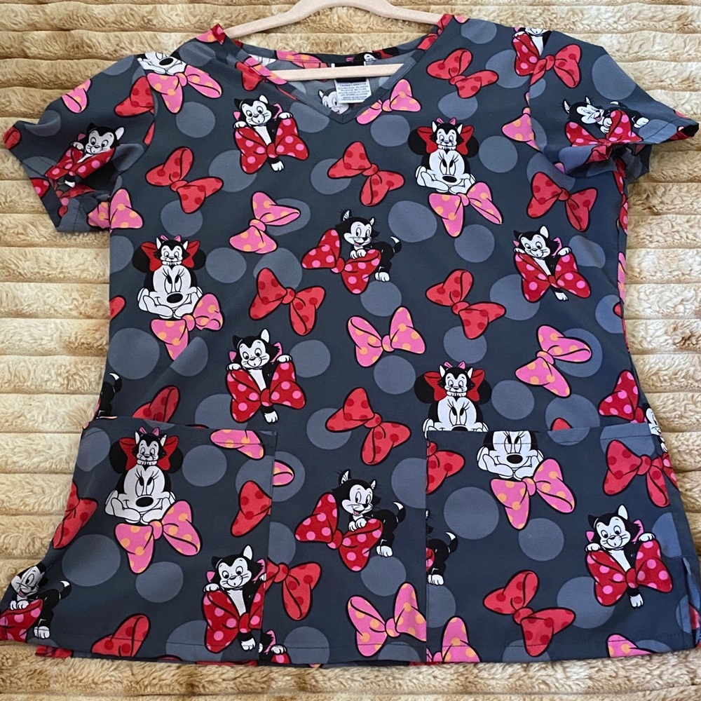 Minnie Mouse Gray and Red Scrub Shirt